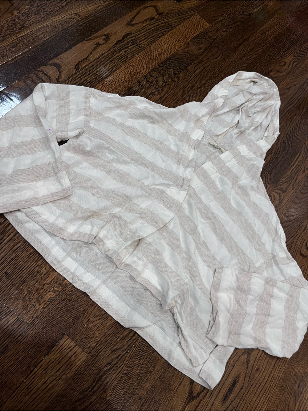 Max Studio Cream & Taupe Striped Hooded Pullover